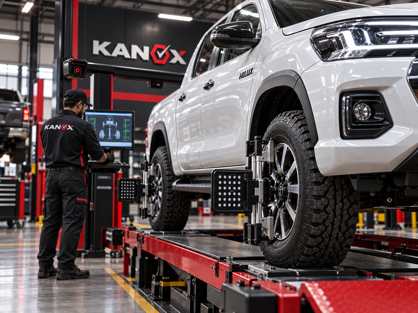 Toyota Hilux en alineamiento computarizado en taller KANOX